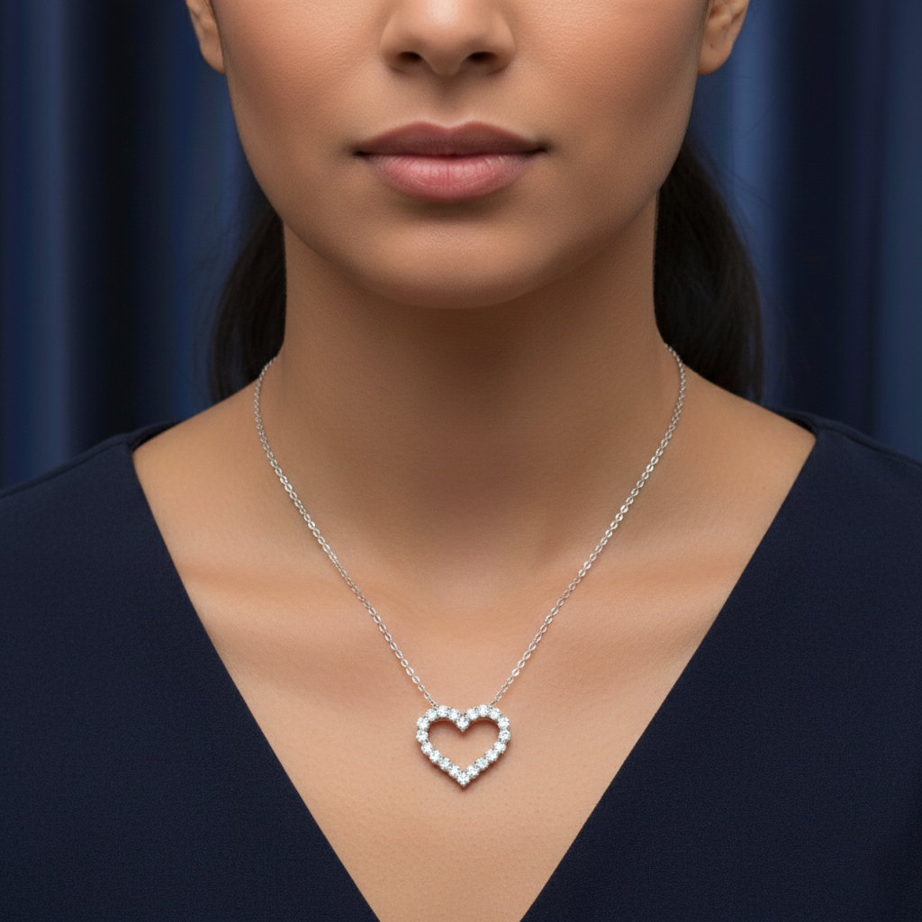 Rima Moissanite Heart Necklace – White Gold – D Colour – VVS1