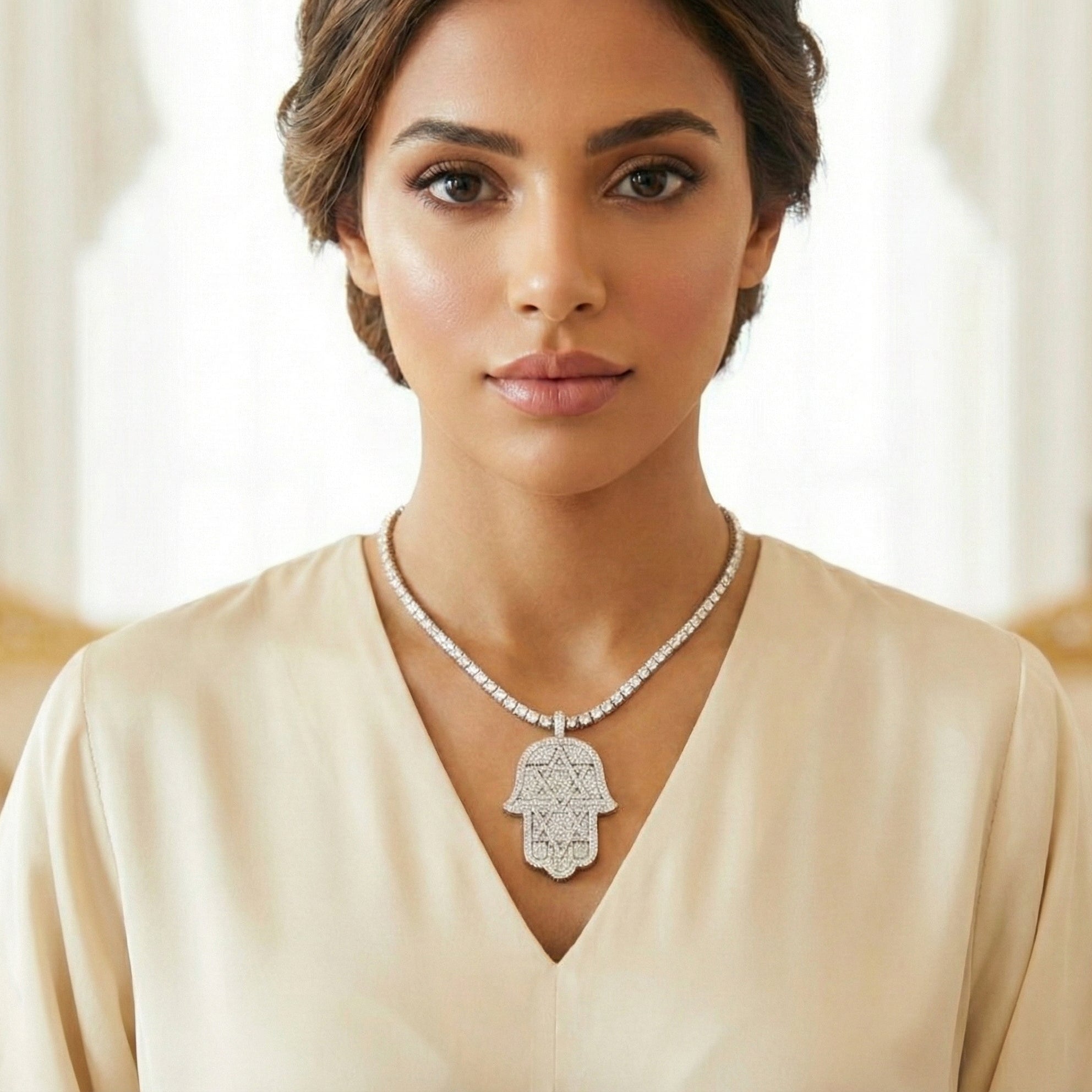 Hamsa Moissanite Pendant – White Gold – D Colour – VVS1