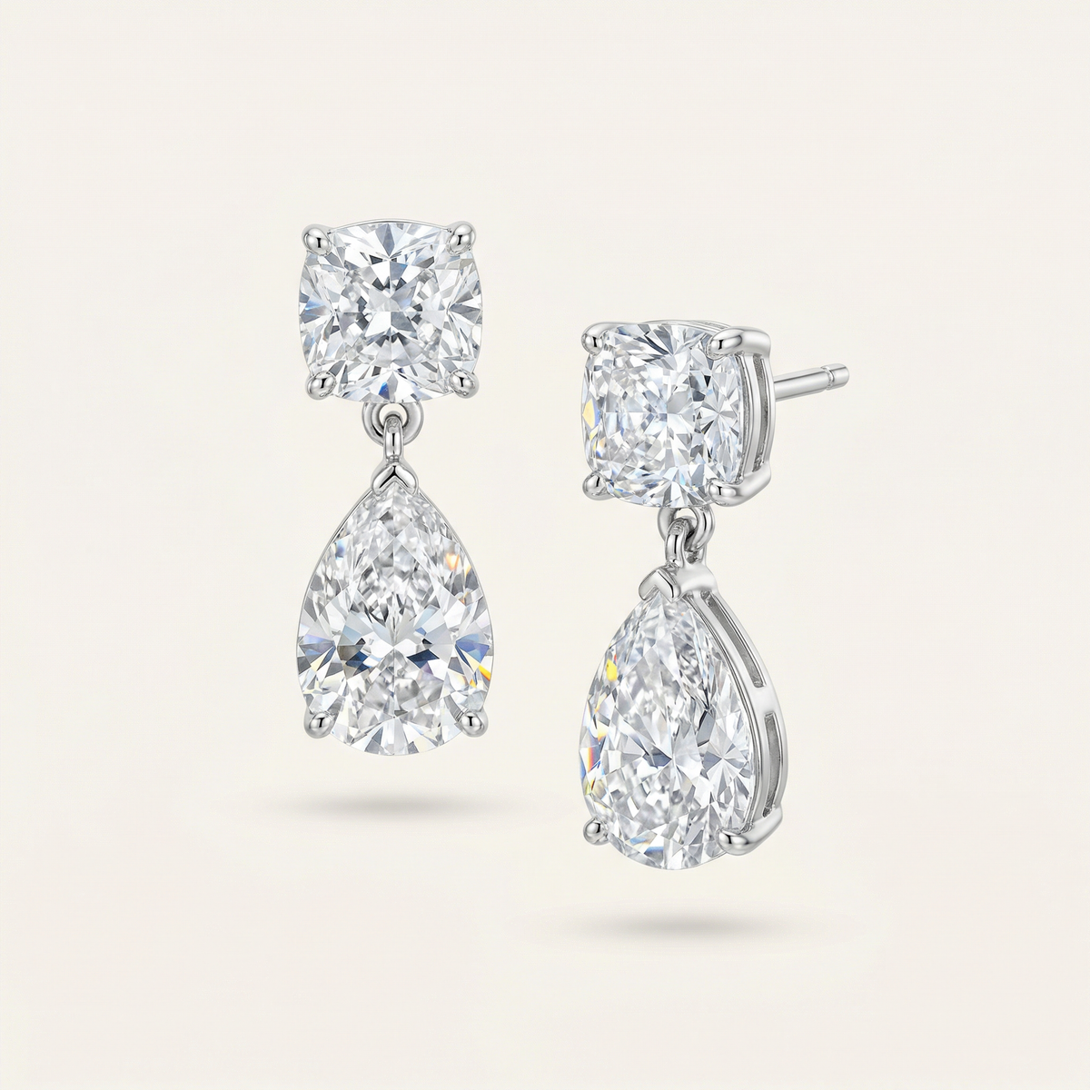 CUSHION AND TEARDROP DROP EARRING