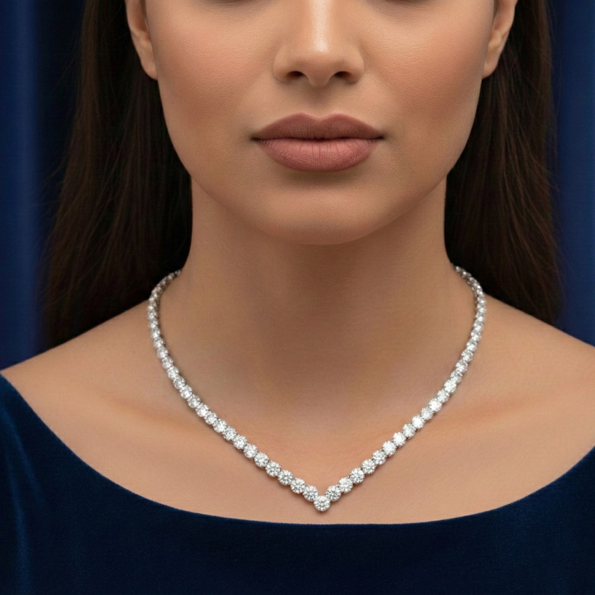V-Tennis Moissanite Necklace - White Gold – D Colour – VVS1