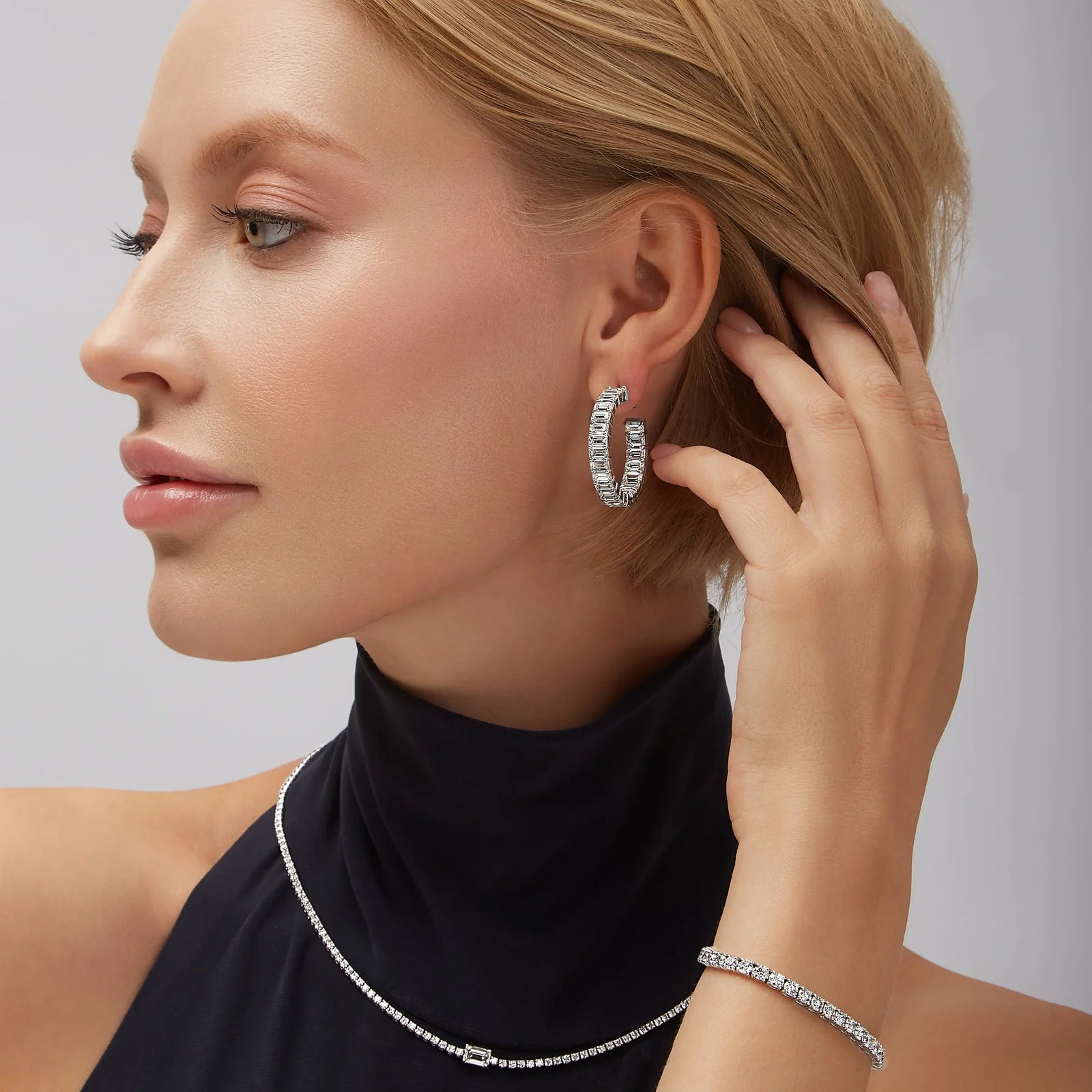 EMERALD CUT INSIDE OUT HOOP EARRINGS