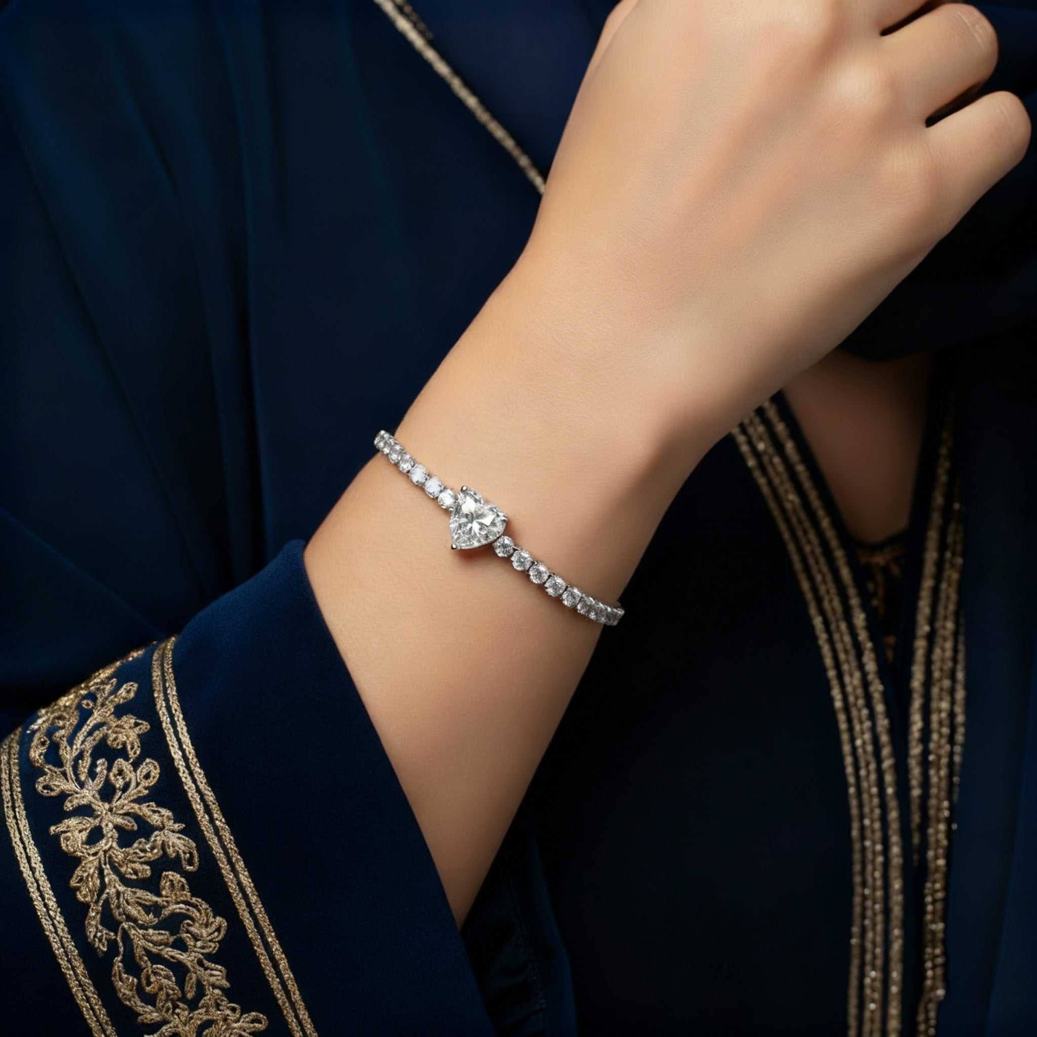 Lana Moissanite Heart Tennis Bracelet – White Gold – D Colour – VVS1