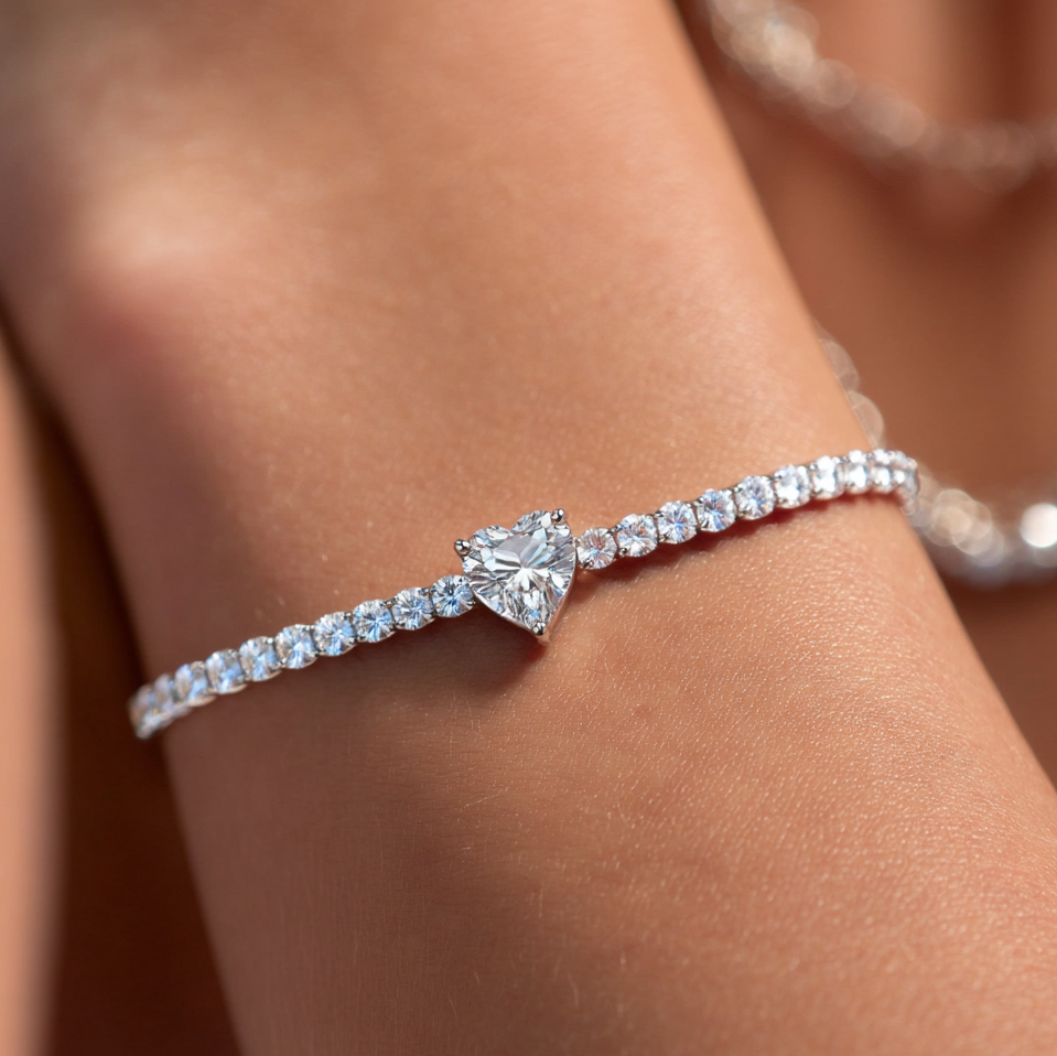 Lana Moissanite Heart Tennis Bracelet – White Gold – D Colour – VVS1