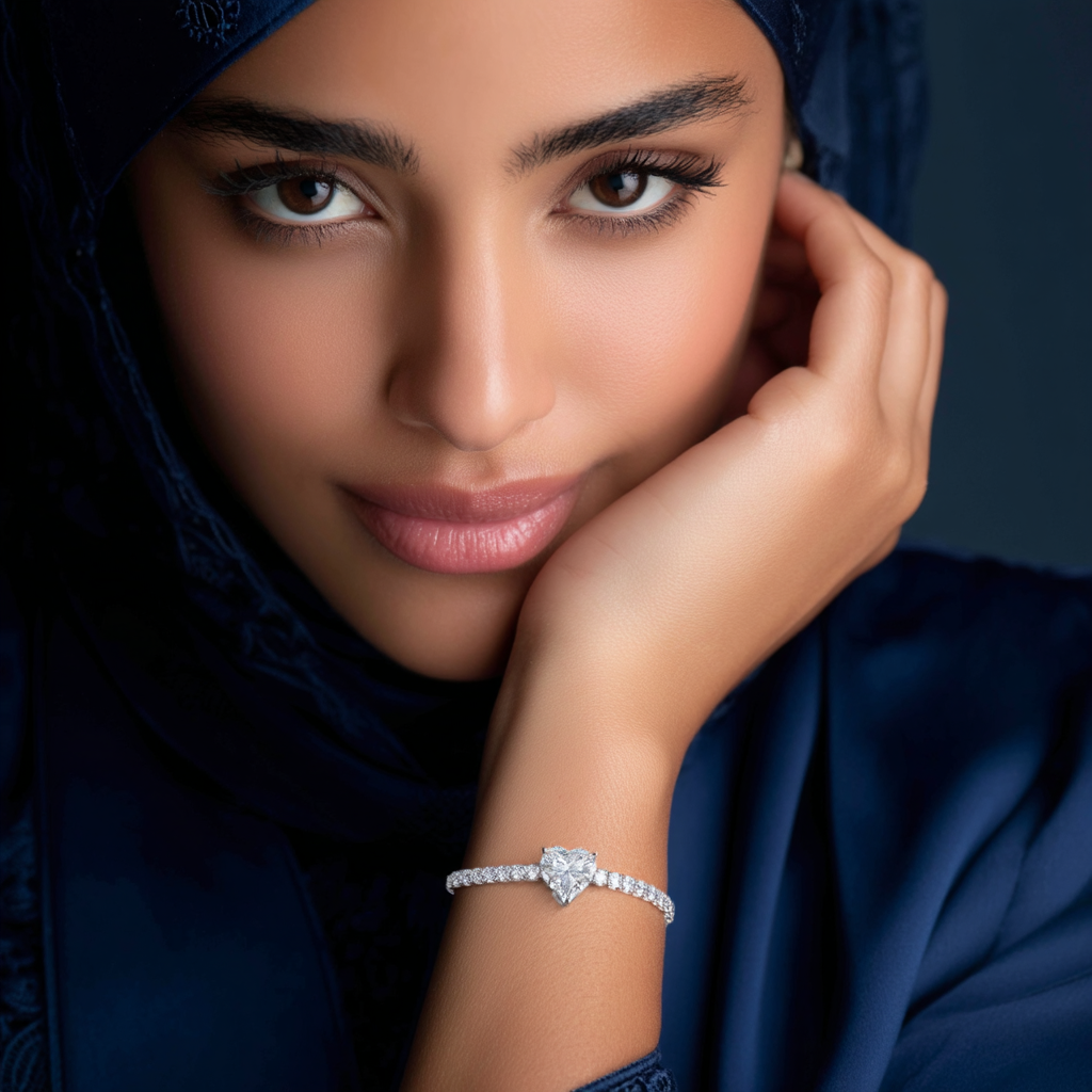 Lana Moissanite Heart Tennis Bracelet – White Gold – D Colour – VVS1