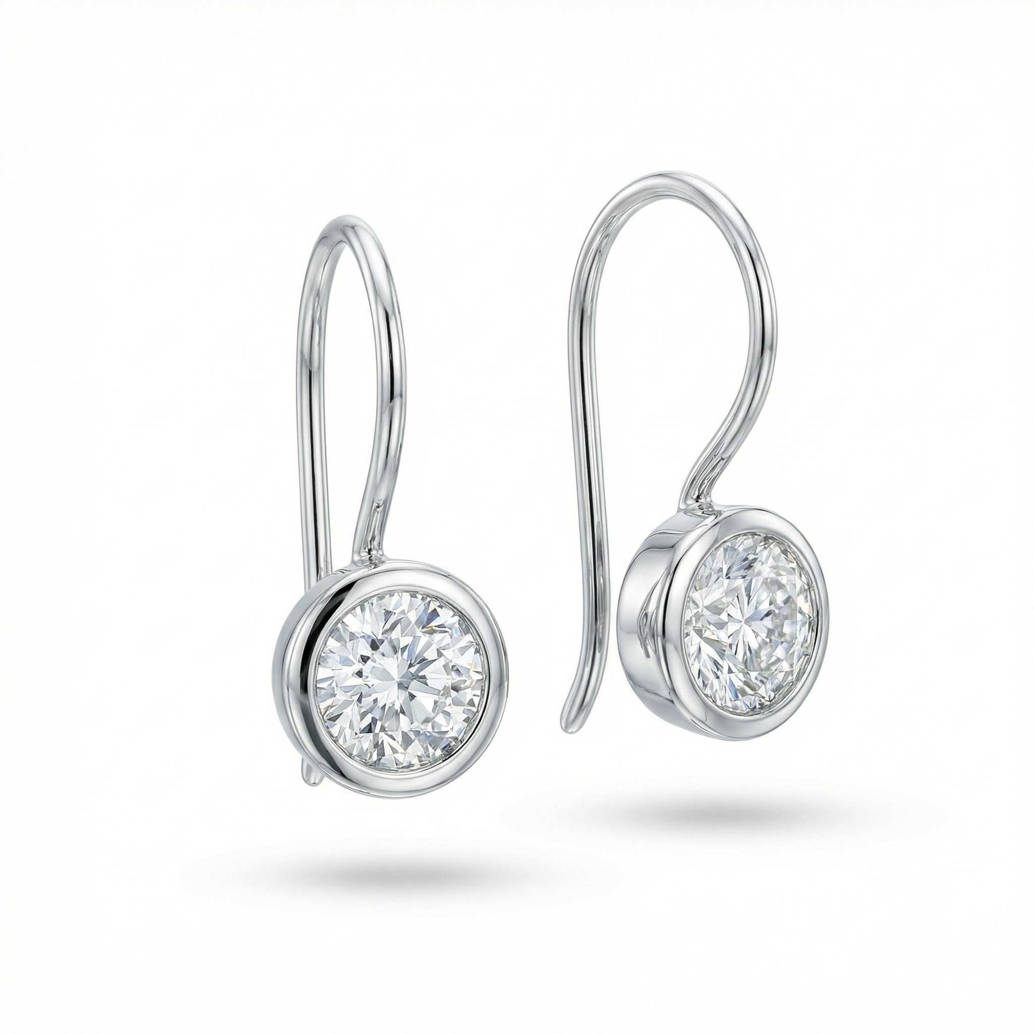 1 Ct Round Brilliant Bezel Hook Drop Earrings