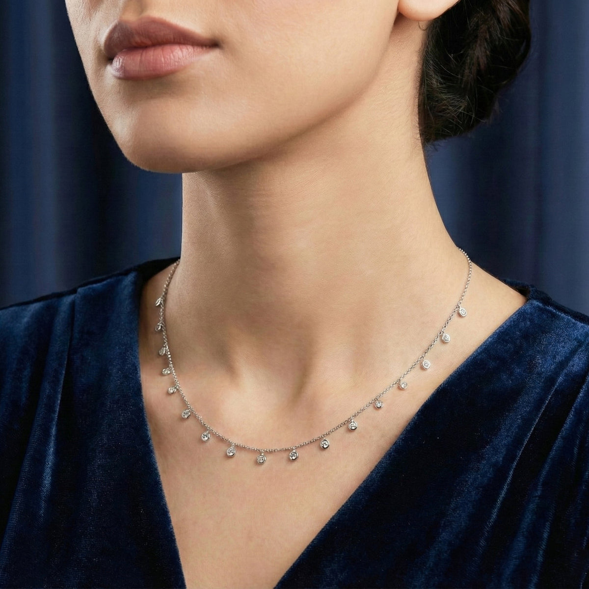 Leen 3MM Moissanite Drop Necklace – White Gold – D Colour – VVS1
