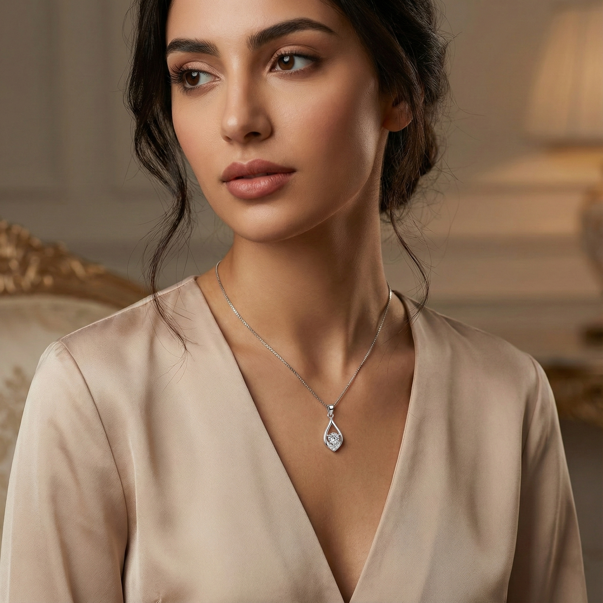 Dana Moissanite Drop Pendant – White Gold – D Colour – VVS1