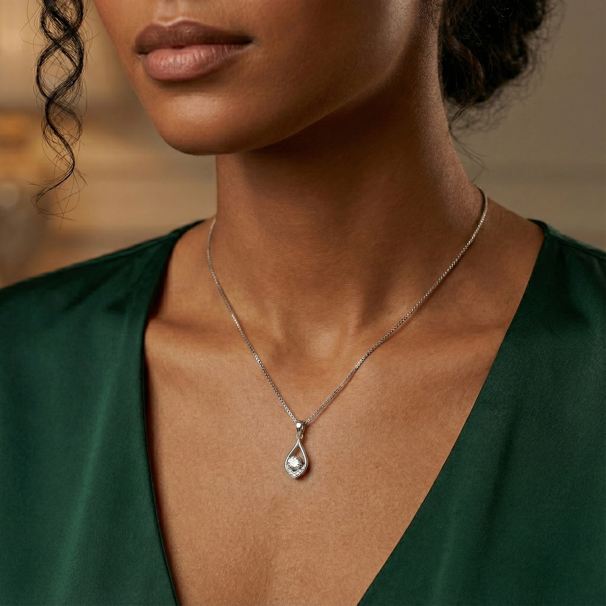 Dana Moissanite Drop Pendant – White Gold – D Colour – VVS1