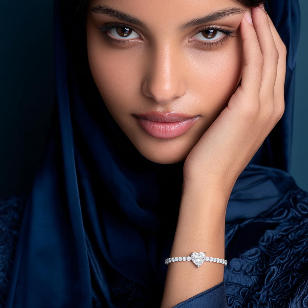 Lana Moissanite Heart Tennis Bracelet – White Gold – D Colour – VVS1